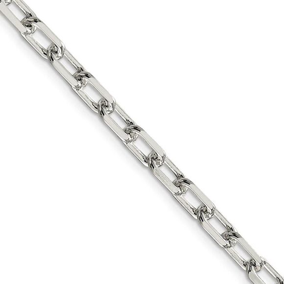5.5mm Sterling Silver D/C Solid Elongated Cable Chain Necklace 24 In